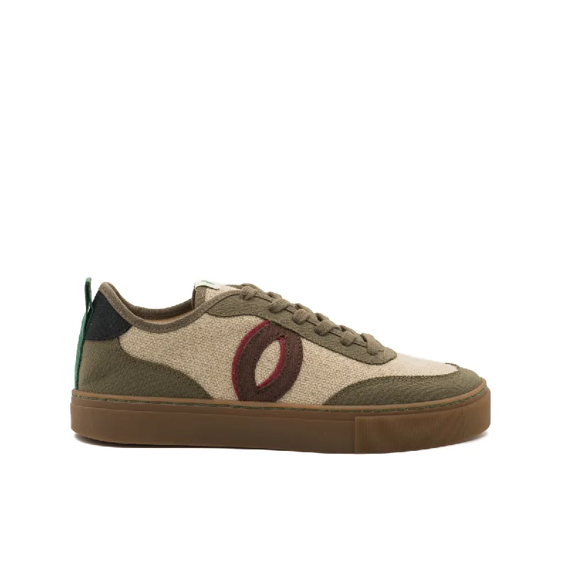 Men's slip - on sneakers with elastic side panelsVegan sneaker linen natural-kaki BRI017 Men's slip - on sneakers with elastic side panelsVegan sneaker linen natural-kaki BRI017