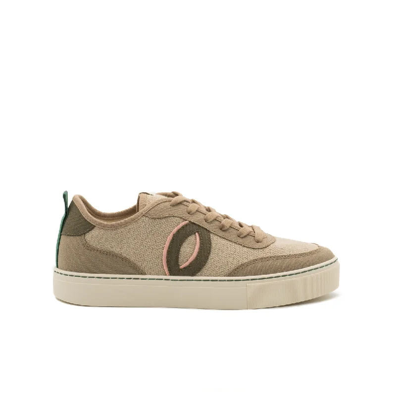 Men's low - top canvas sneakers with a floral printVegan sneaker linen natural-taupe BRI016 Men's low - top canvas sneakers with a floral printVegan sneaker linen natural-taupe BRI016