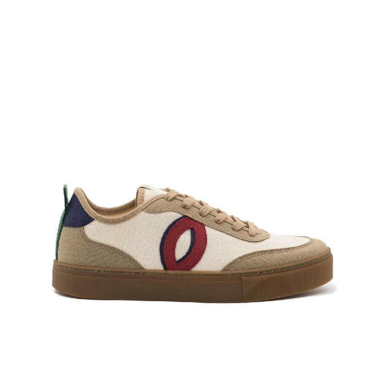 Men's low - profile tennis sneakers for a sleek lookVegan sneaker linen white-taupe BRI022