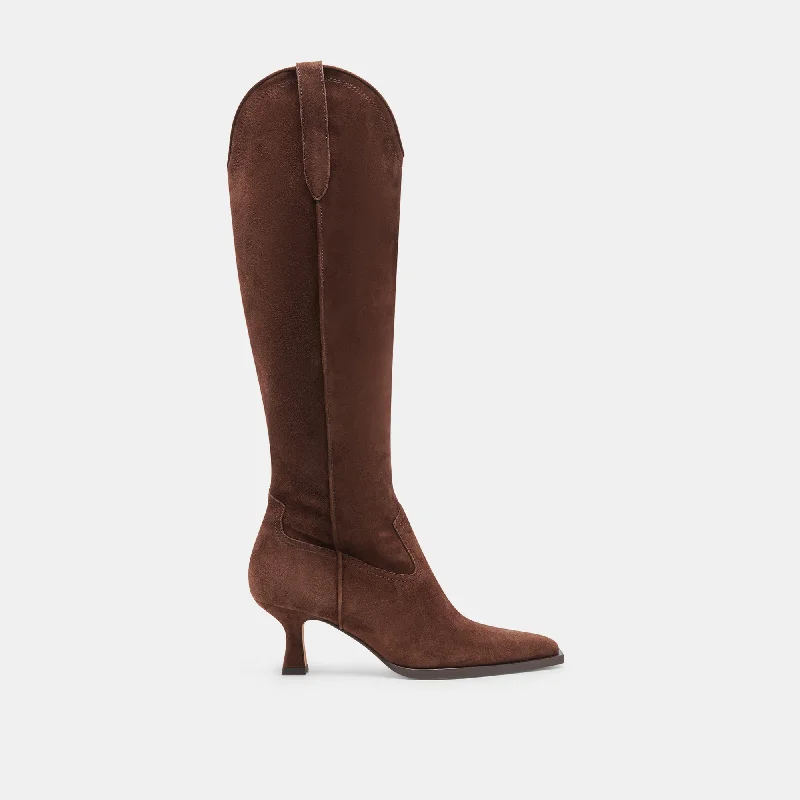 women's booties with zippersARIANA WIDE CALF BOOTS DK BROWN SUEDE