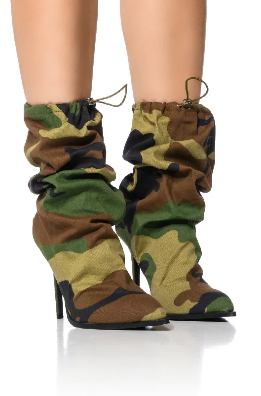 women's booties for wide calvesAZALEA WANG AIRLEA BAGGY DESIGN BOOTIE IN CAMO