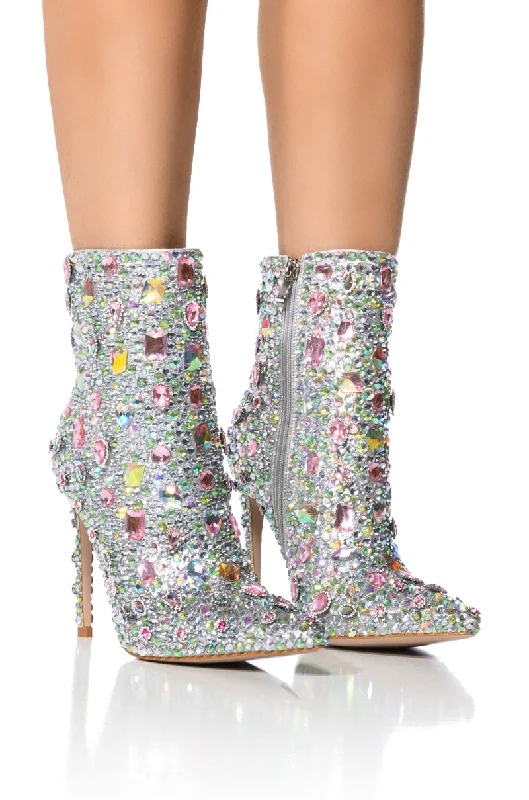 women's booties for workAZALEA WANG ARNICA EMBELLISHED BOOTIE IN PINK