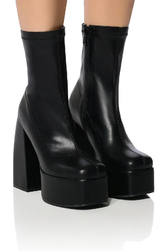 women's booties with snake printAZALEA WANG ROCKWELL BLACK CHUNKY BOOTIE