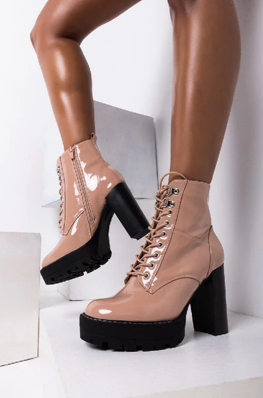 women's booties with over-the-knee lookAZALEA WANG CANT GO TO SLEEP CHUNKY BOOTIE IN DARK NUDE