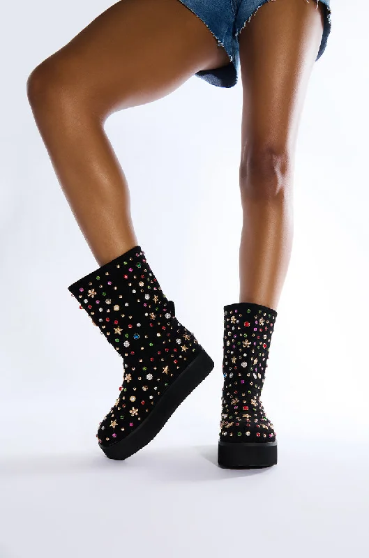 women's booties with over-the-knee lookAZALEA WANG EMBELLISHED RHINESTONE BOOTIE IN BLACK