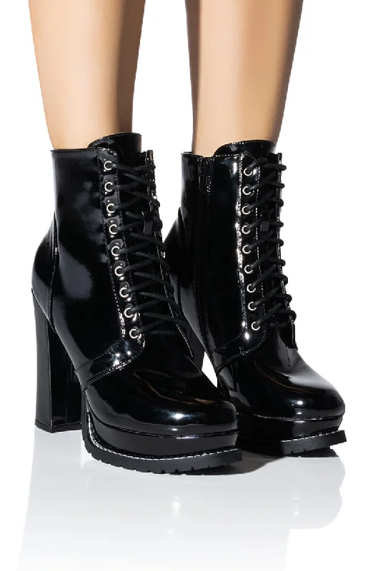 women's flat bootiesAZALEA WANG FREDDIE CHUNKY LACE UP BOOTIE IN BLACK