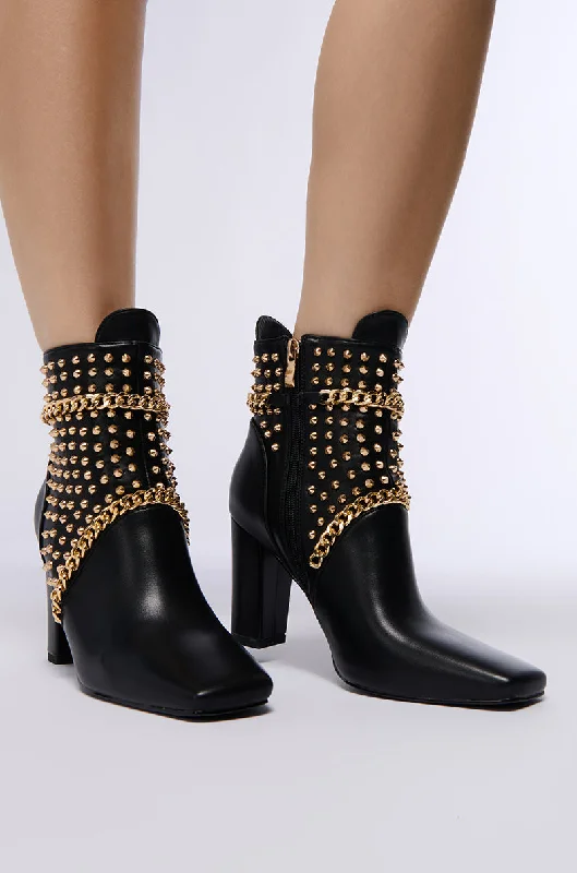 women's booties for eveningAZALEA WANG PANCHO BLACK EMBELLISHED BOOTIE