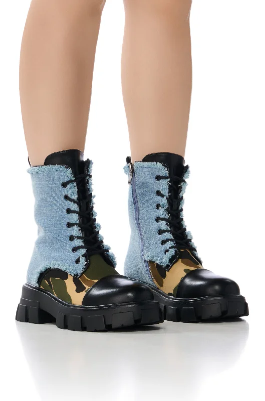 women's booties with chukka styleAZALEA WANG SHAKERS MULTI FABRIC COMBAT BOOTIE