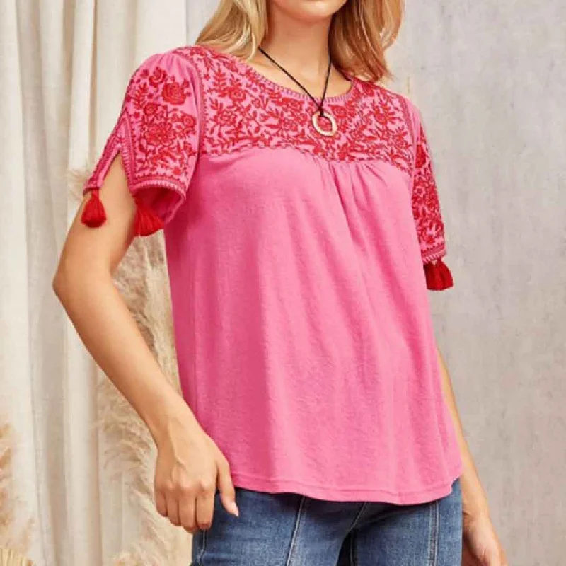 Andree Unit Women's Pink Embroidered Top