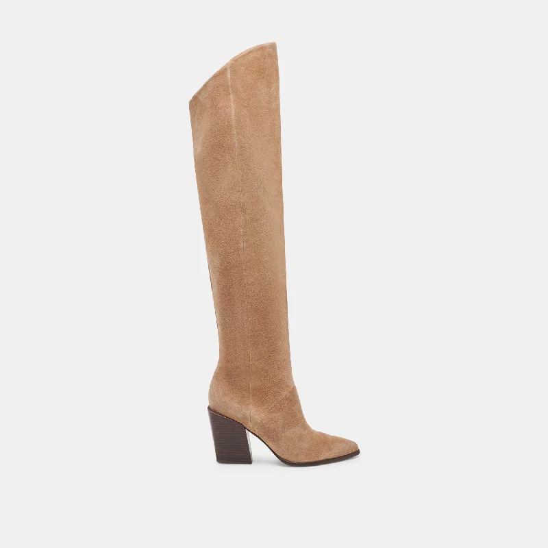 women's booties with velvetLUPIN WIDE CALF BOOTS MUSHROOM SUEDE