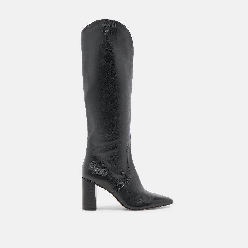 women's booties for hikingNEDI WIDE CALF BOOTS BLACK LEATHER
