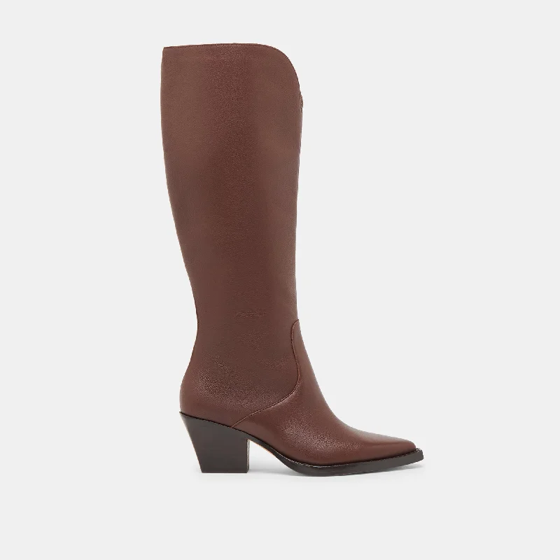 women's booties with western vibeRAJ WIDE CALF BOOTS CHOCOLATE LEATHER