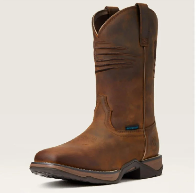women's booties with metallic finishWomen's Anthem Patriot Waterproof Western Boots - Medium/wide In Distressed Brown